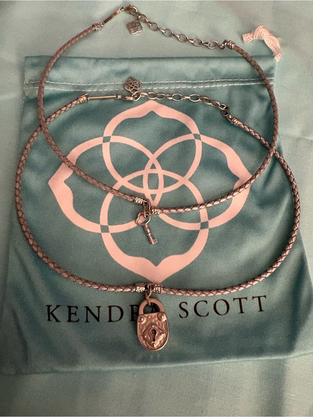 Kendra Scott Silver threaded Lock and Key Choker set 16” total